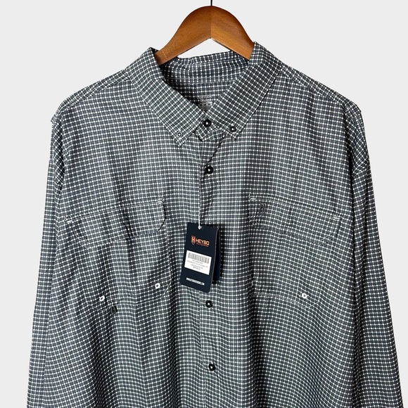 HEYBO Outdoors Beaufort Performance Fishing Shirt Charcoal Plaid Size XL NWT - Picture 2 of 12